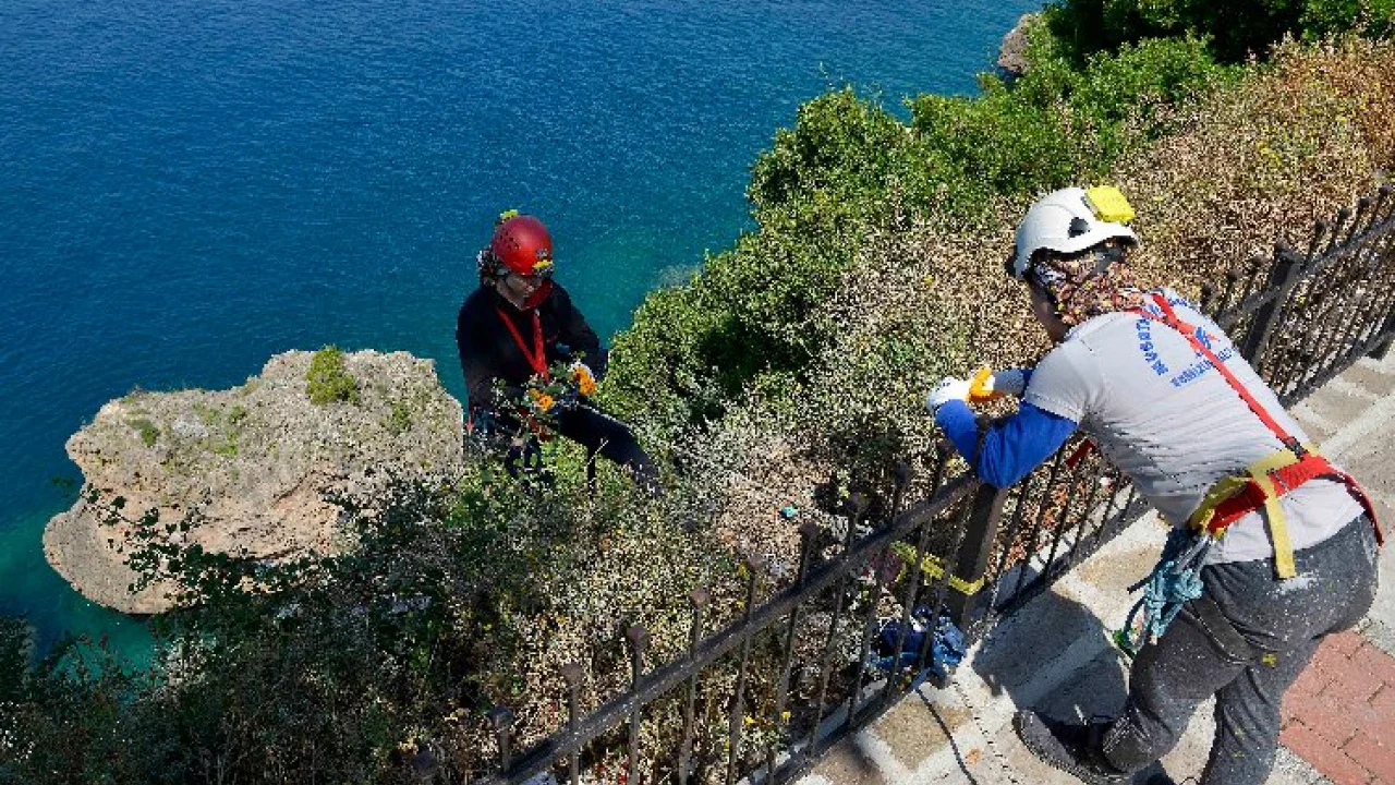 Antalya'da doğa harikası falezlerde temizlik -