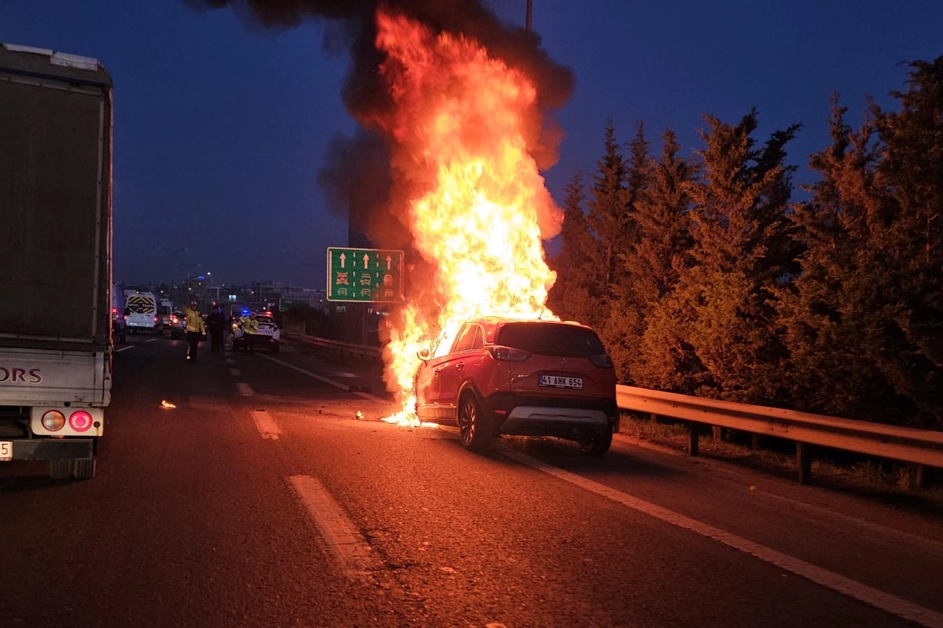 İstanbul TEM Otoyolu'nda araç yangını 