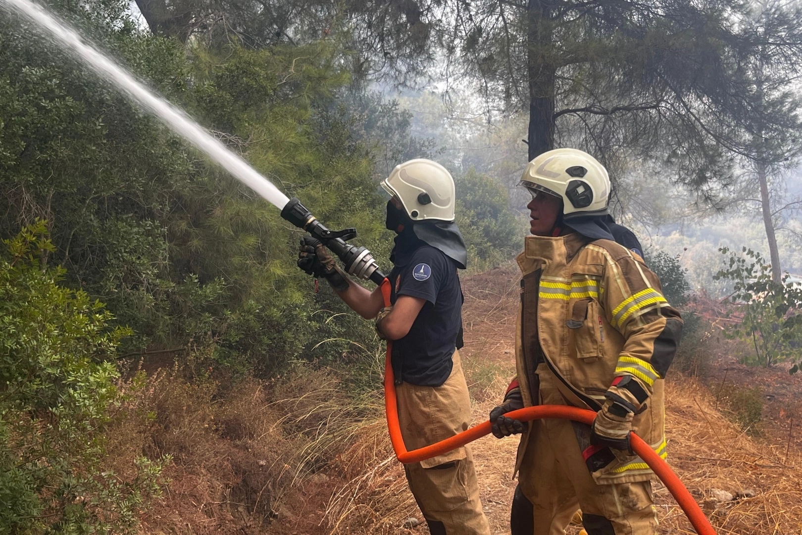 İzmir İtfaiyesi Menderes’te alevlerle mücadele ediyor 