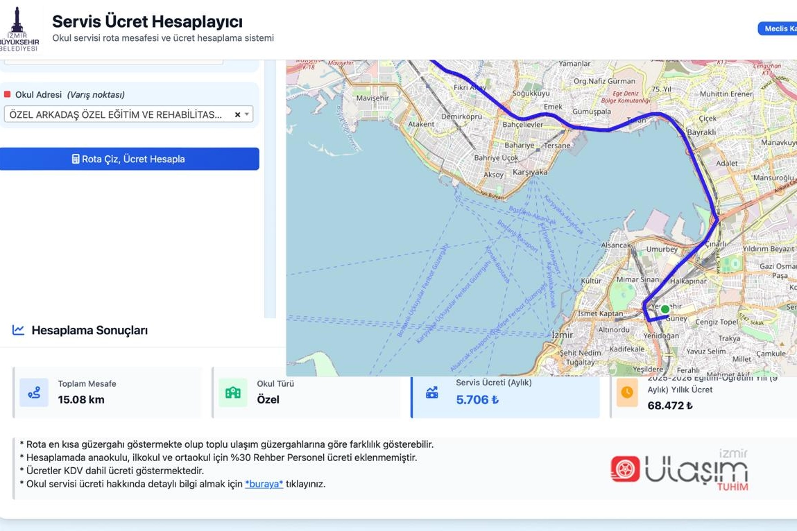 İzmir'de servis ücretleri artık 'web'den hesaplanacak 