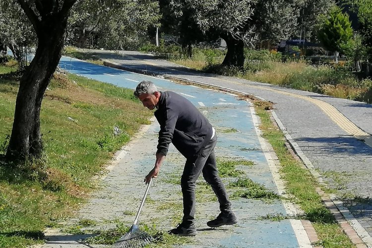 Balıkesir Edremit'te yeşil alanlara bakım -
