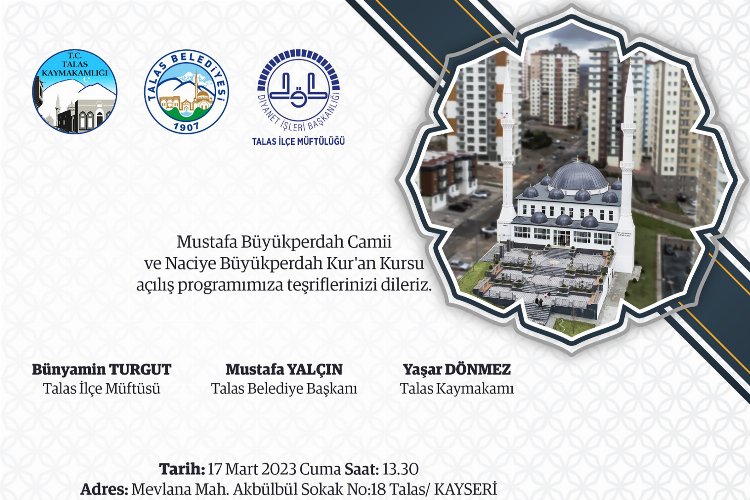 Kayseri Talas'ta Mustafa Büyükperdah Camii açılıyor -
