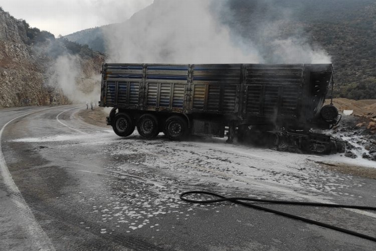 Kilis'te seyir halindeki tır yandı -