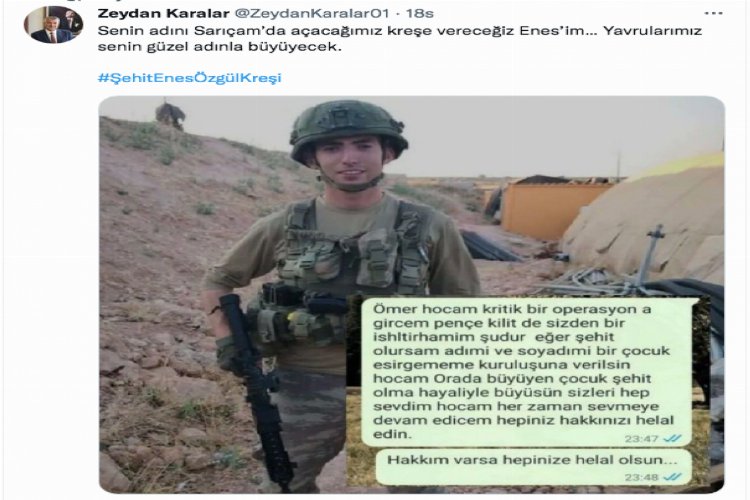 Şehidin vasiyetine bir ses de Zeydan Karalar’dan geldi -