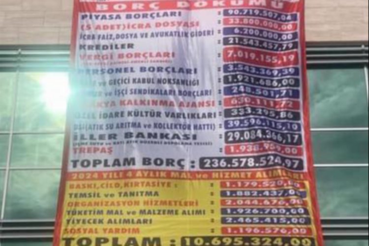 Uzunköprü'nün borçları belediye binasına asıldı -